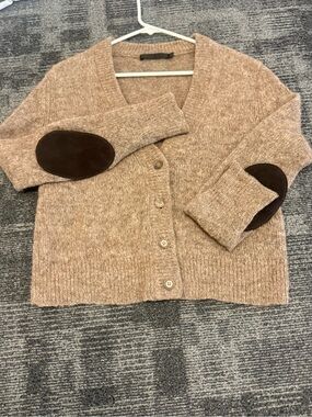 Jenni Kayne GUC angora blend oversized XS patches elbows Front V-Neck Cardigan